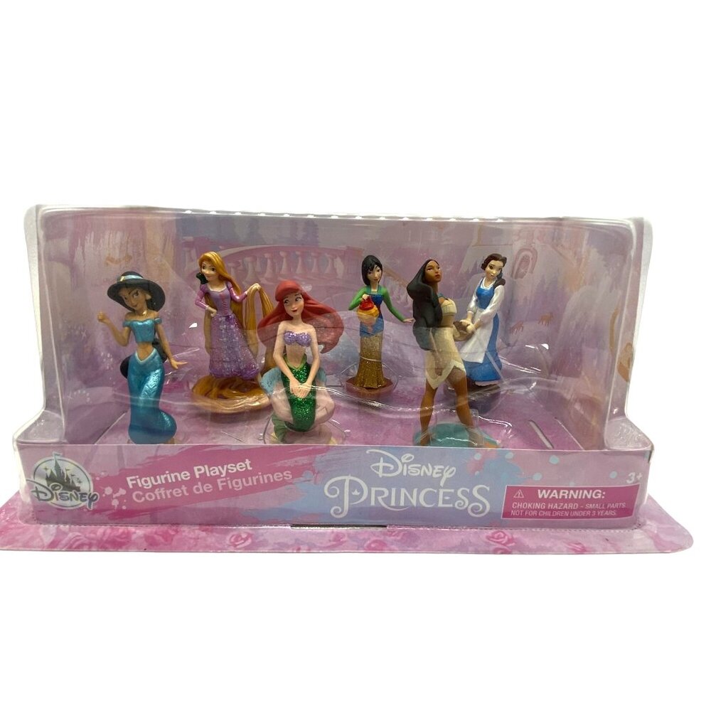 Disney Princess 6 Figurine Set Ariel Jasmine Belle Mulan Rapunzel Pocahontas NEW - Picture 2 of 5